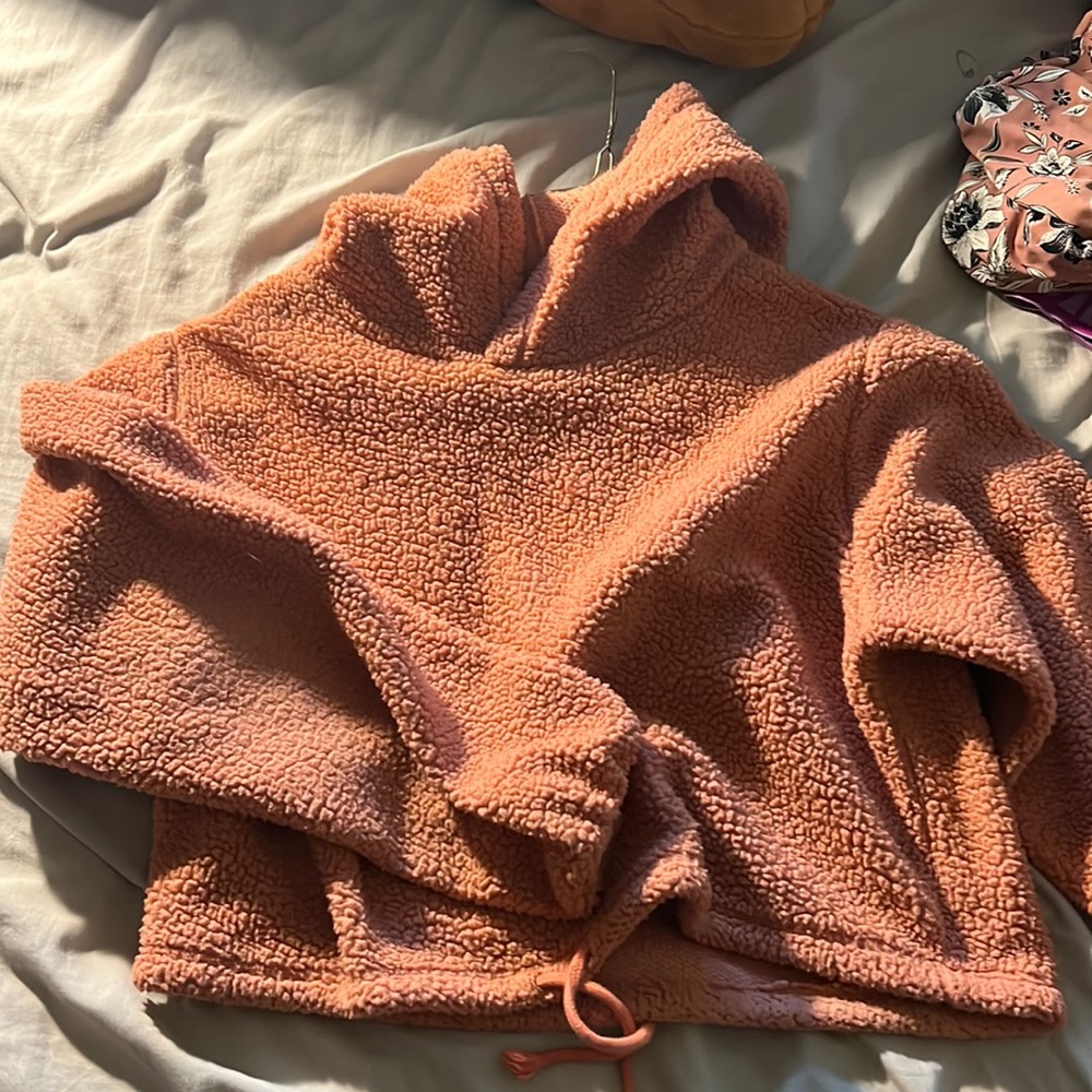 Adjustable Tie Crop Sherpa Hoodie
